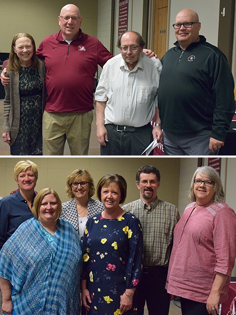 Recognized for 25 years of service to VCSU at the 2019 Employee Recognition Dinner were (top, left to right) Jane Hammer, Dennis McCulloch, Preston Bush and Gregg Horner. Recognized for 20 years of service were (bottom, left to right) Jill DeVries, Shannon VanHorn, Charlene Stenson, Patti Rickford, Brad Mills and Kari Stricklin.