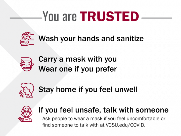 You are trusted. Wash your hands. Stay at home if you feel unwell