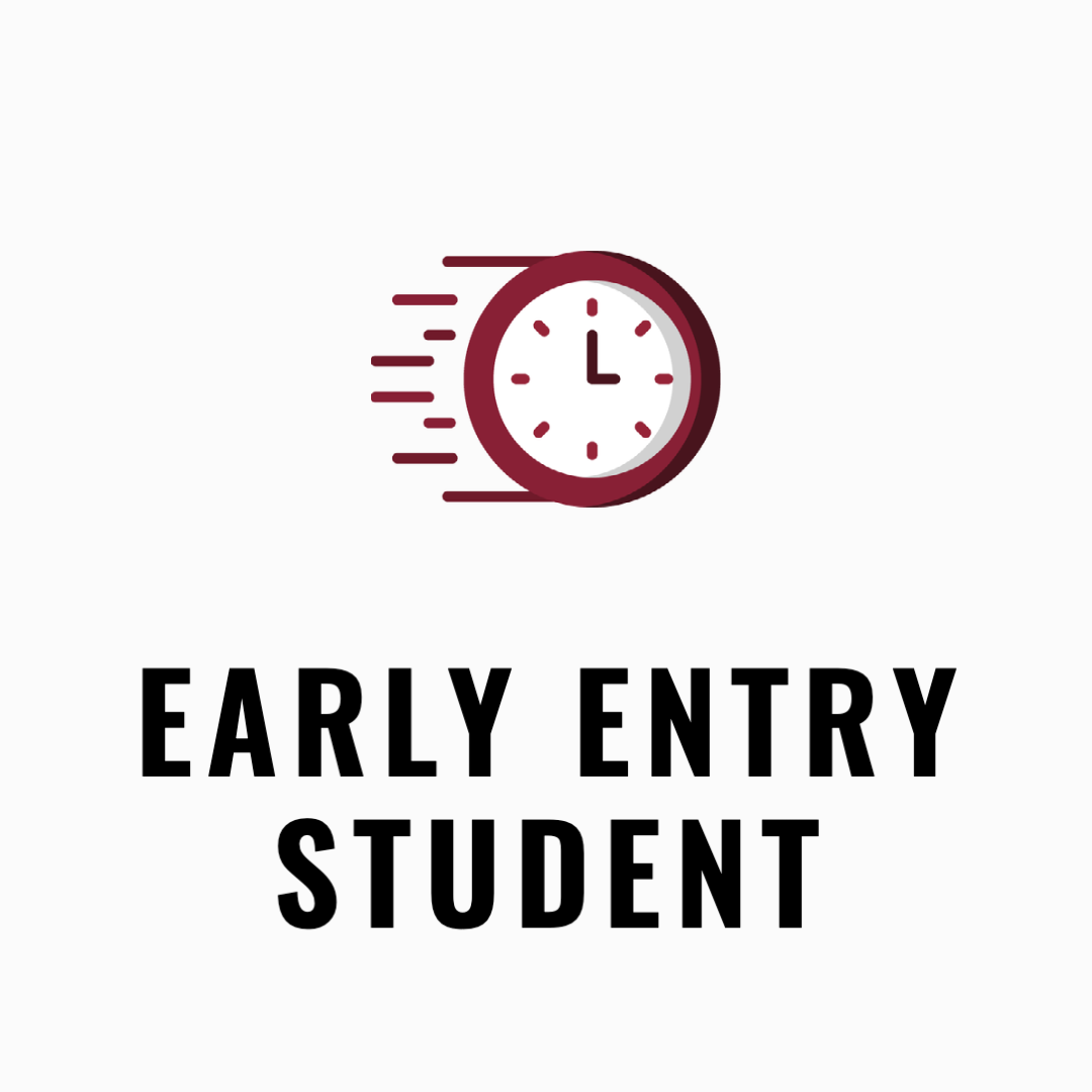 early entry student icon with a clock to indicate speed.