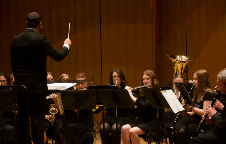 Mr. Jerrold Heide directs the VCSU Concert Band during the Mid-Winter Instrumental Concert.
