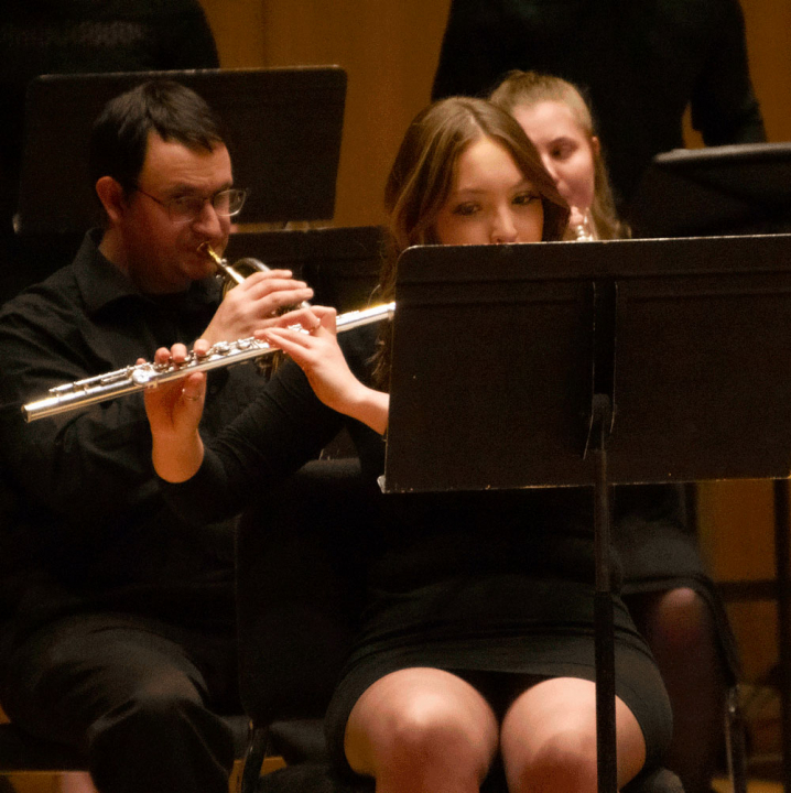 VCSU students play string woodwinds and brass instruments during the Mid-Winter Instrumental Concert.