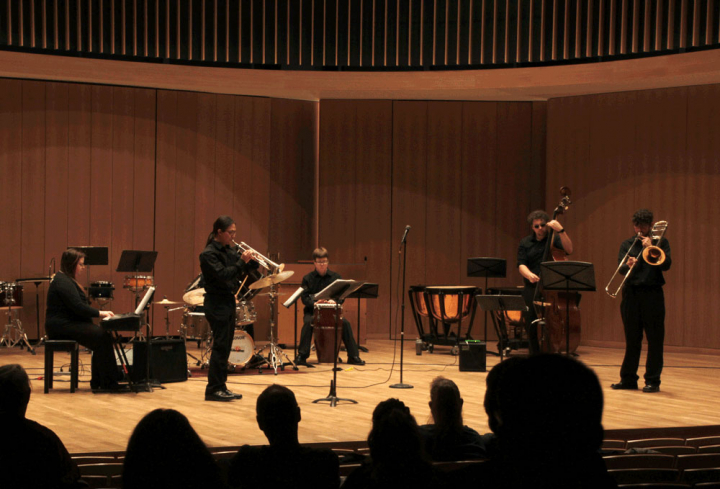 Students participating in the VCSU Jazz Combo perform on stage at the Center for the Arts