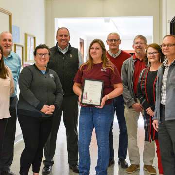 Staff member of the quarter Julie Crist with VCSU cabinet members