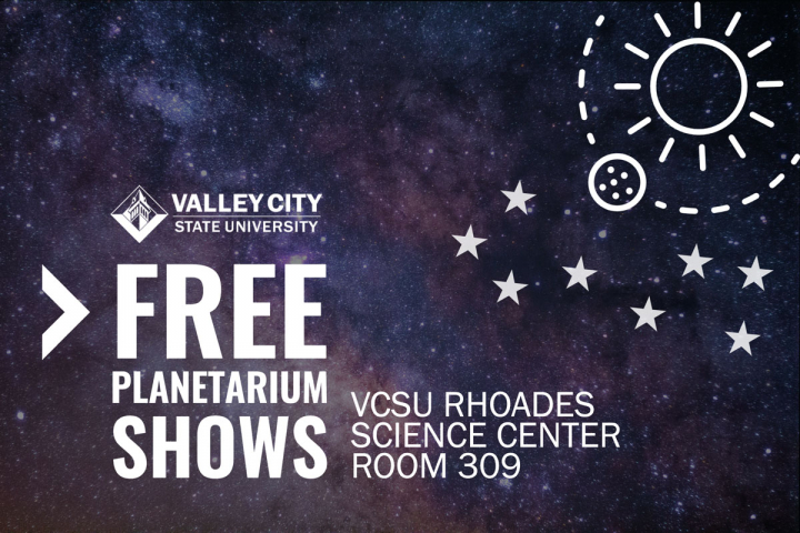 Free Planetarium Shows at Valley City State University graphic with a picture of a galaxy