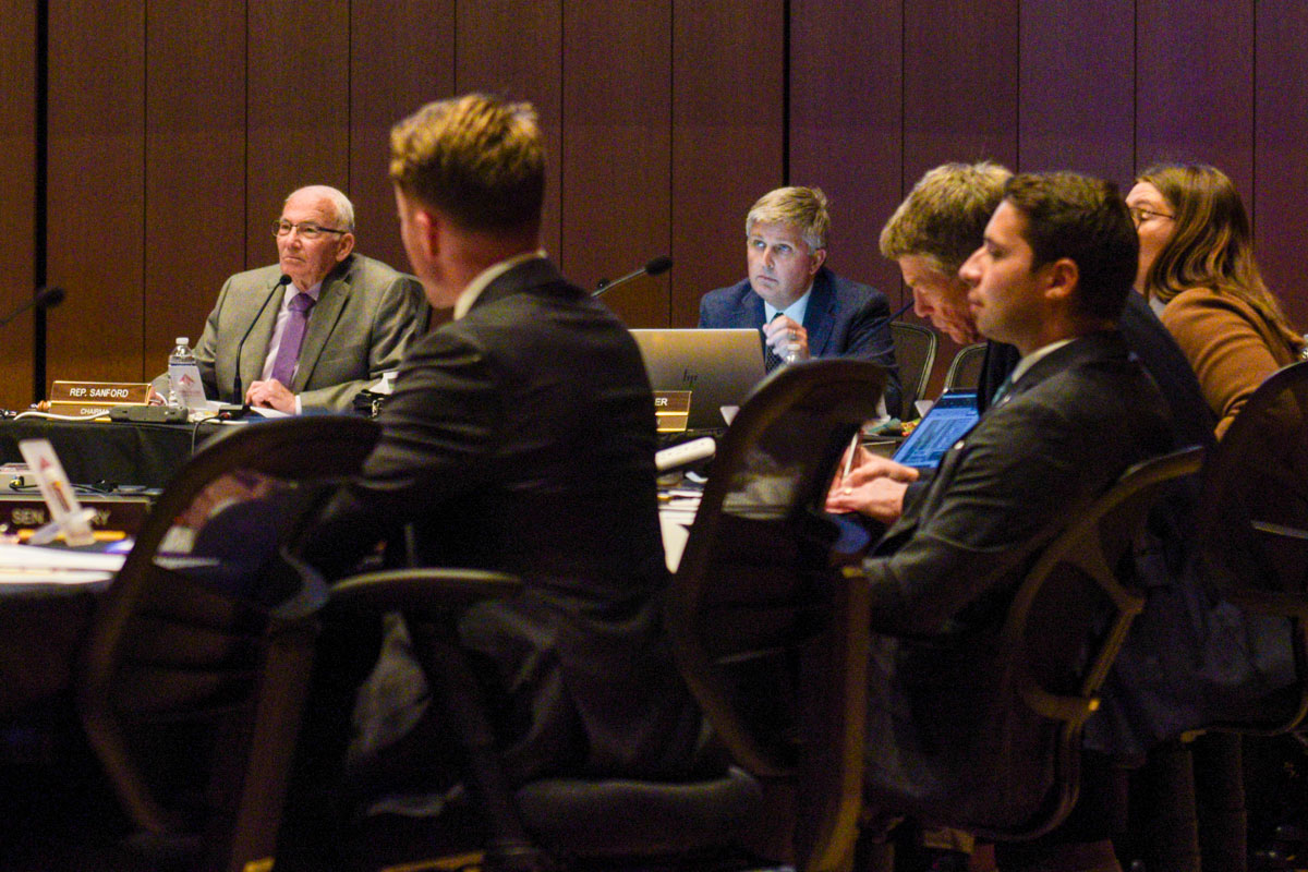 Members of the Interim Higher Education Committee attending their meeting at the VCSU Center for the Arts.