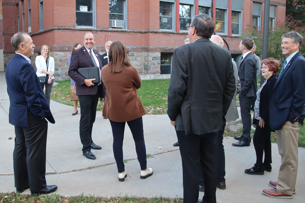 VCSU President Alan LaFave gives a tour to members of the Interim Higher Education Committee on campus on Tuesday, Oct. 10.