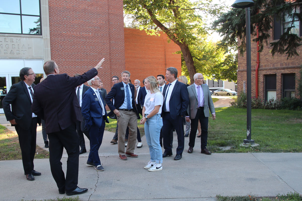 VCSU President Alan LaFave gives a tour to members of the Interim Higher Education Committee on campus on Tuesday, Oct. 10. 