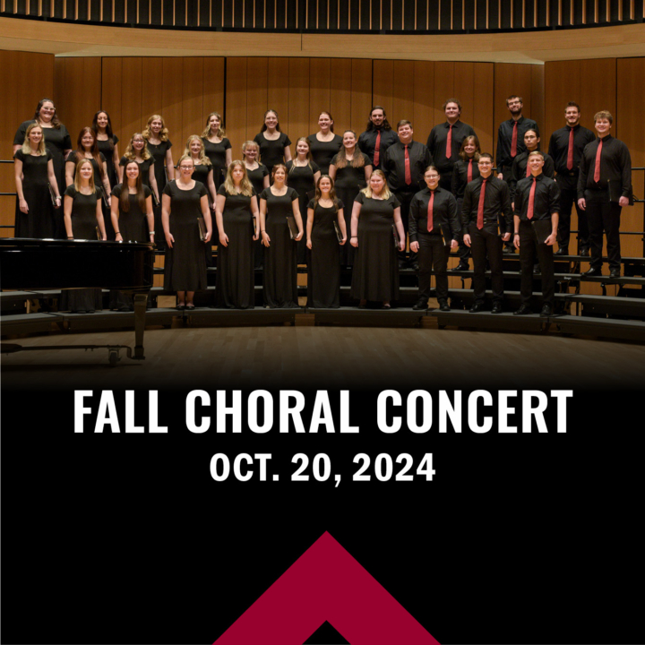 Photo of full choir with text overlay: Fall Choral Concert Oct. 20, 2024
