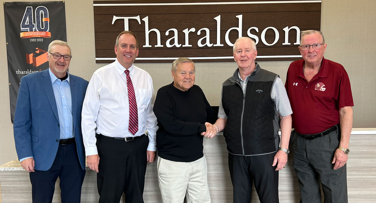 Gary Tharaldson ’67, center, with members of the Forward Together Capital Campaign Task Force including Larry Robinson, right, Dick Gulmon, second from right, VCSU President Alan LaFave, second from left and Shannon Schweigert, left. Tharaldson and his family have made the largest gift in university history to support the capital campaign.