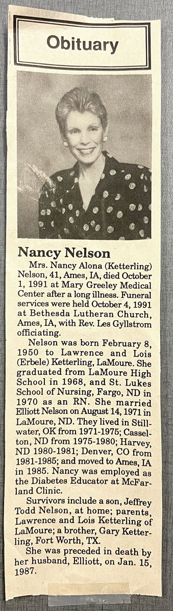 The obituary for Nancy Nelson