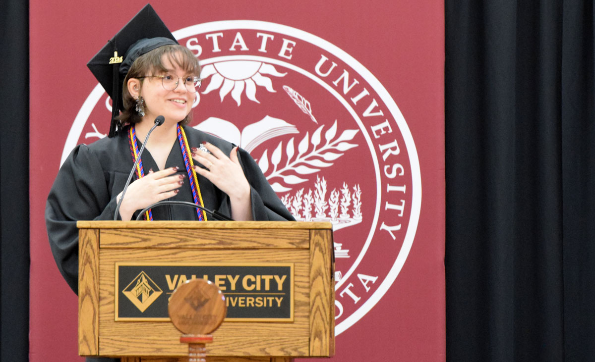 Commencement speaker Madilyn Yoder speaking. 