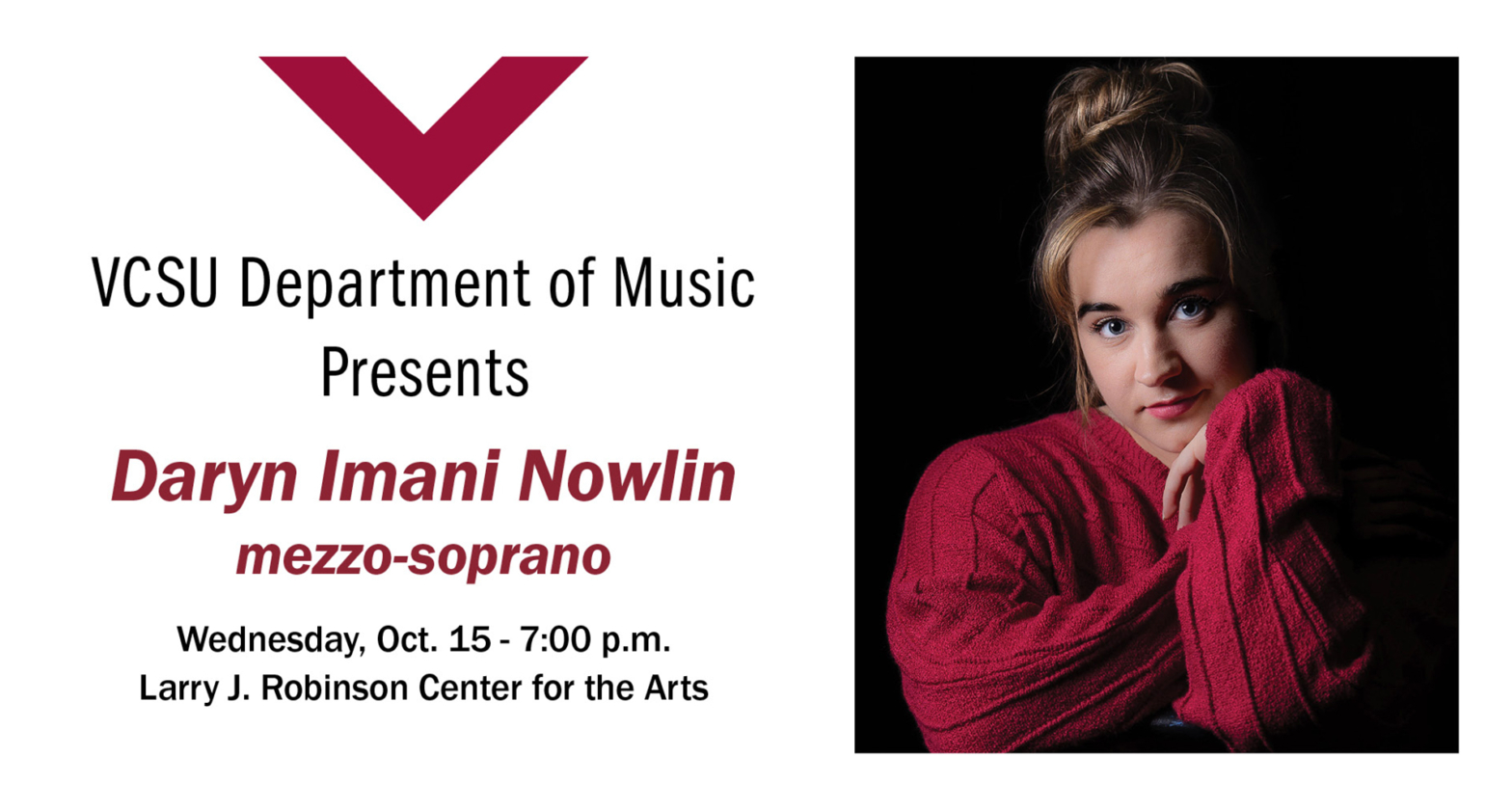 Daryn Imani Nowlin gazes at the camera while wearing a red sweater.