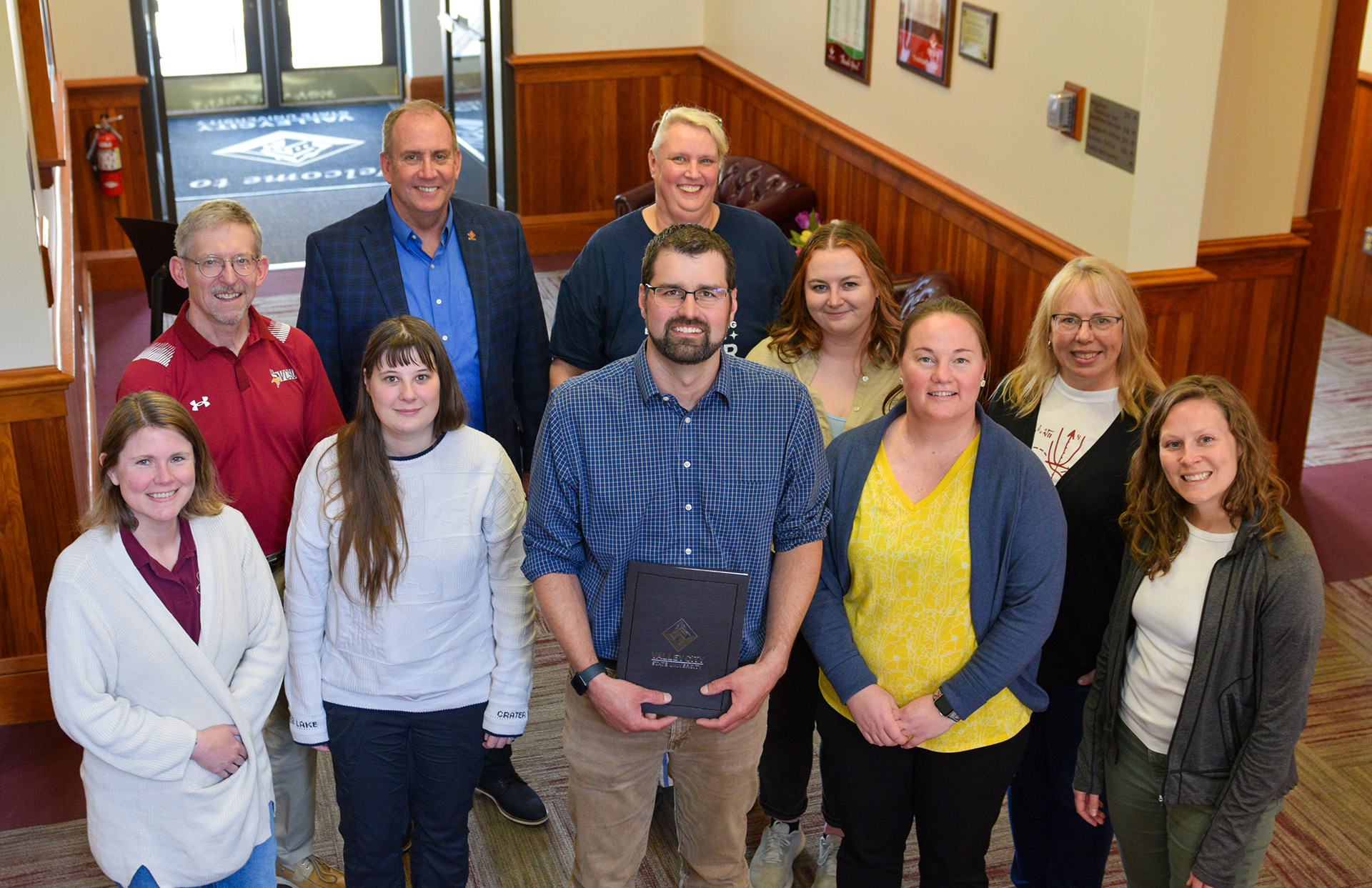 VCSU faculty Dr. Nick Galt is pictured with VCSU administrators and employees from the science department. 