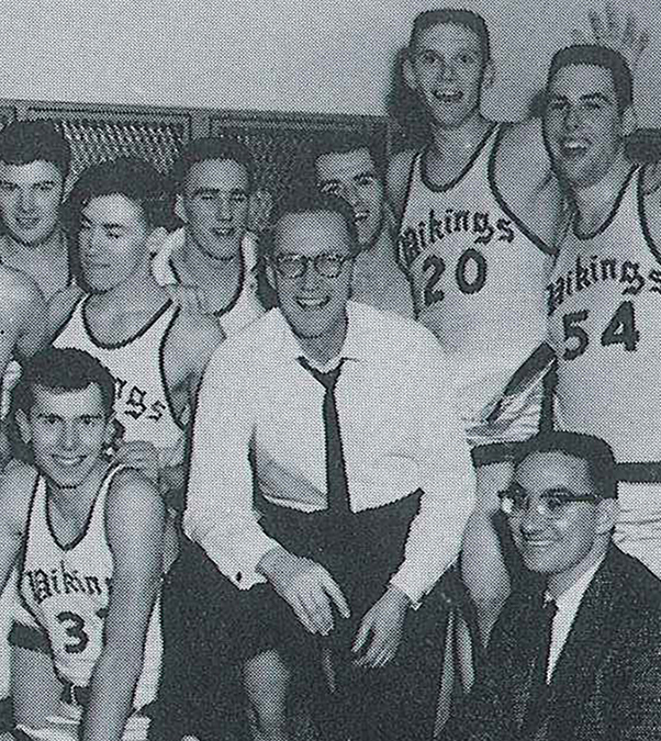 Bill Osmon with one of his VCSU basketball teams.