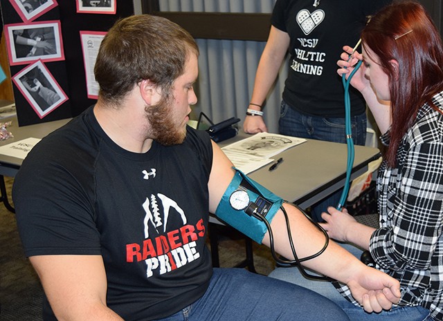 Blood pressure testing is one of the health screenings offered at the VCSU Wellness Fair.