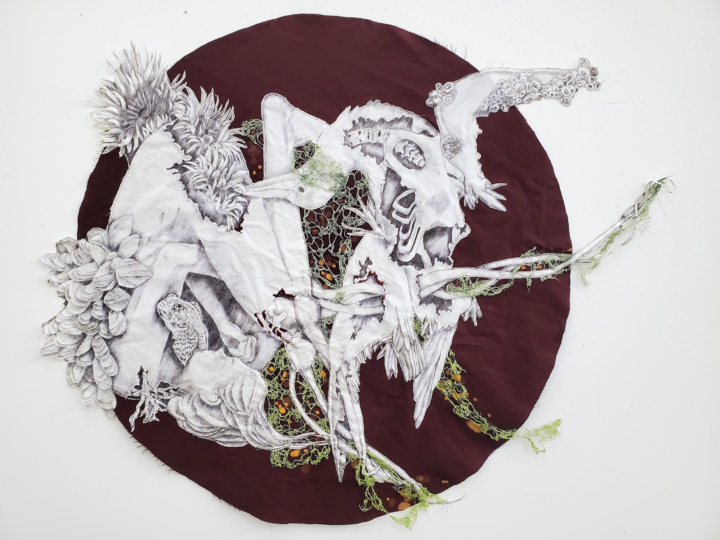 photo of Katie Simmons artwork depicting shapes and stitching in various colors