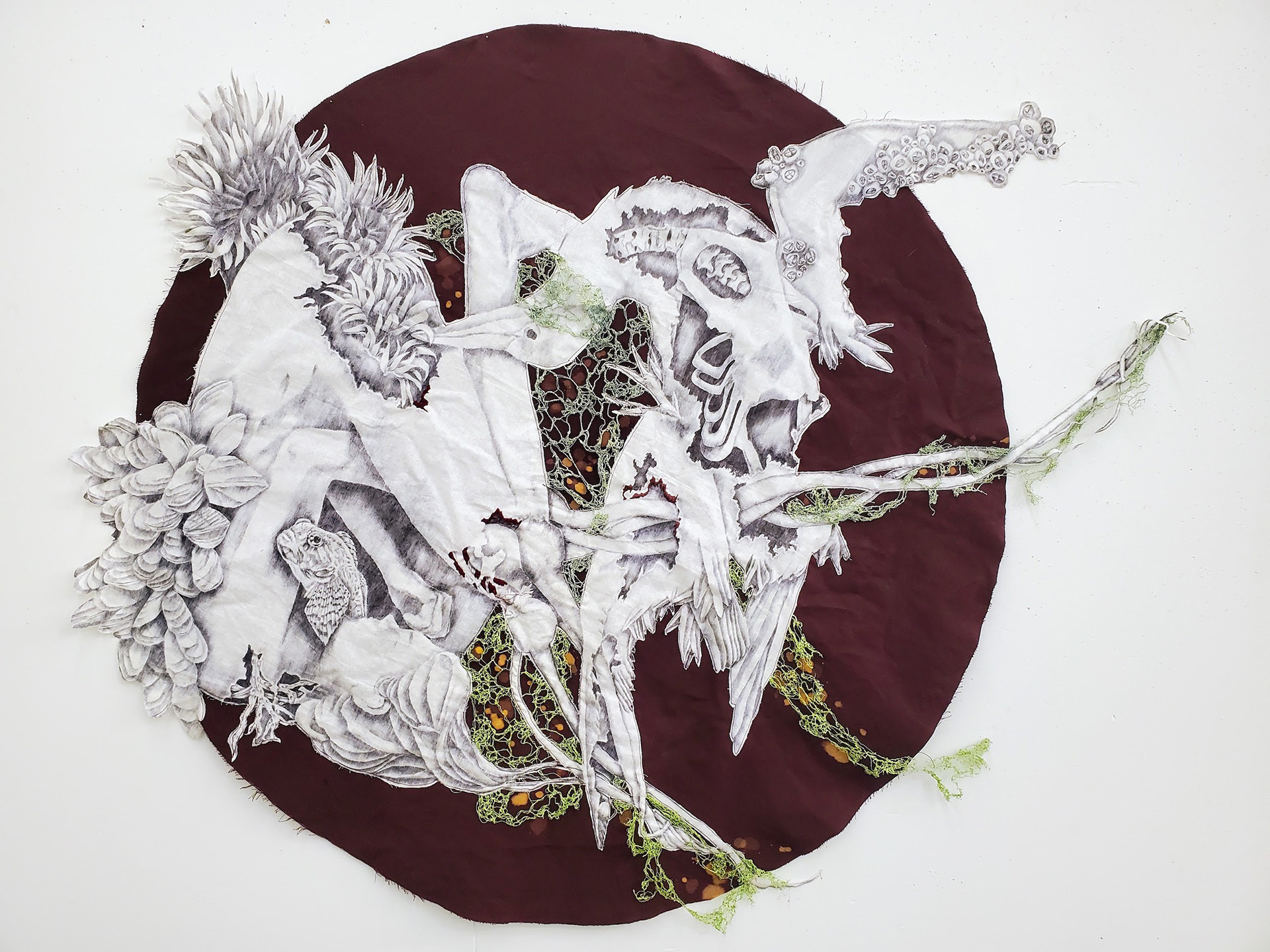 photo of Katie Simmons artwork depicting shapes and stitching in various colors