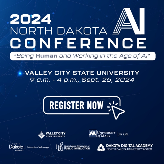 Graphic poster promoting 2024 North Dakota AI Conference