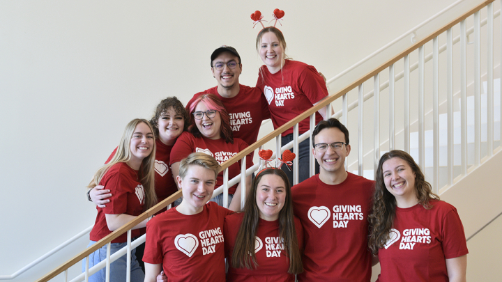 Students wearing Giving Hearts Day shirts