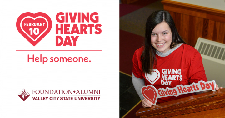 Photo of student and Giving Hearts Day logo