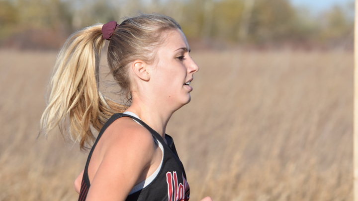 Angeline Gannon, VCSU student, competing in a Viking track and field event