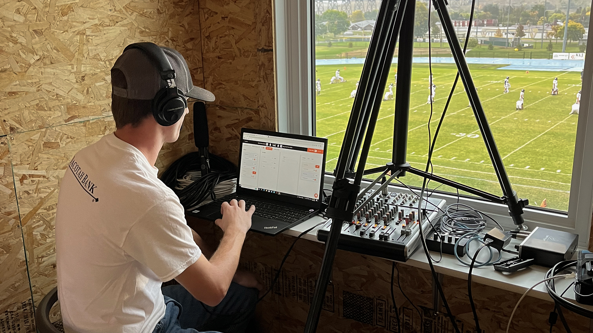 Derek Bear working the football game