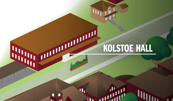 A small map showing Kolstoe Hall location at Valley City State University