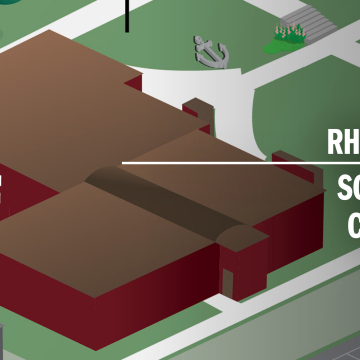 An vector image of Rhoades Science Center with text labeling the image.