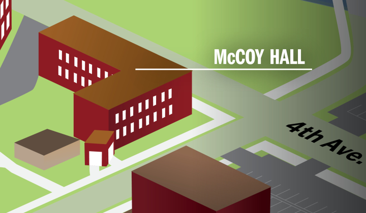 A small image of a map of Valley City State University focusing on McCoy Hall