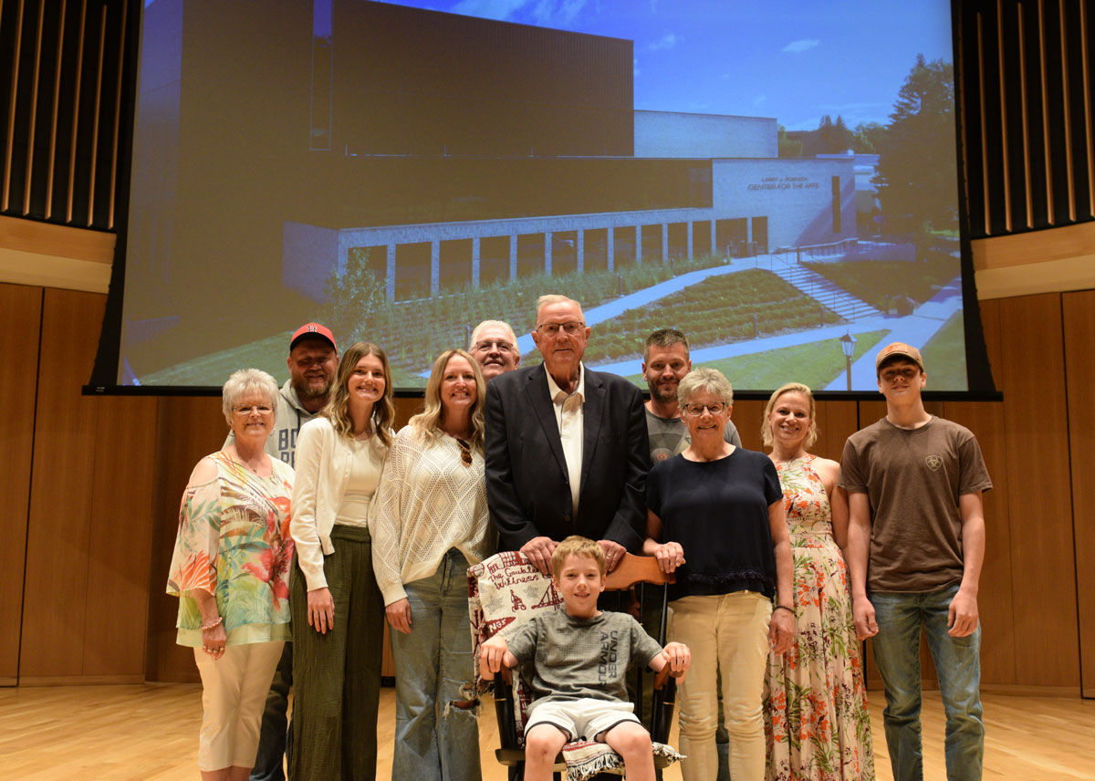Larry Robinson and his family in the Larry J. Robinson Center for the Arts