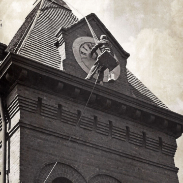 Roman numerals are painted on the original clock face.