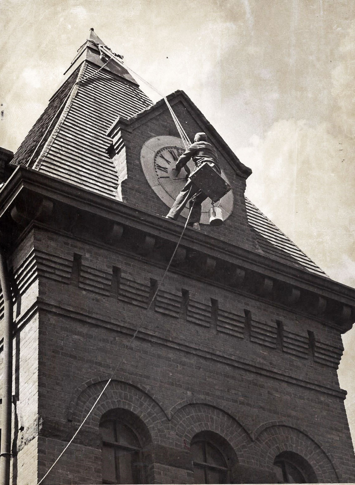 Roman numerals are painted on the original clock face.