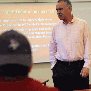 Professor Steve King presents to a class in McFarland Hall