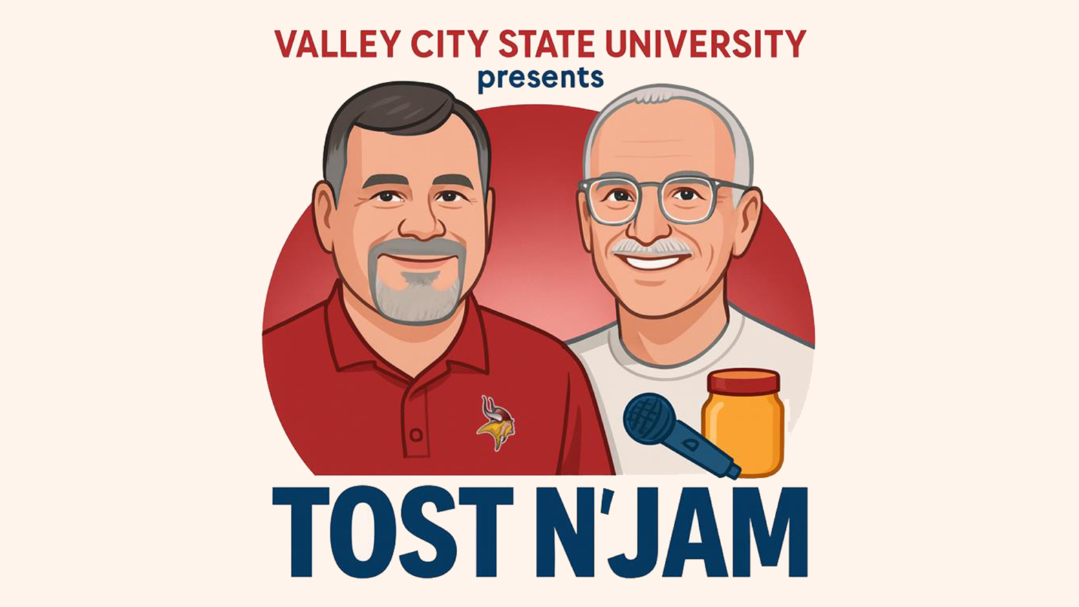 Caricature drawings of Paul McDonald and Tim Ost, hosts of the Tost N' Jam podcast