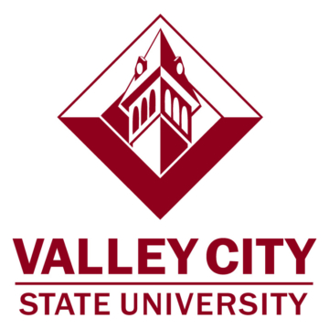 Valley City State University clocktower logo in cardinal color