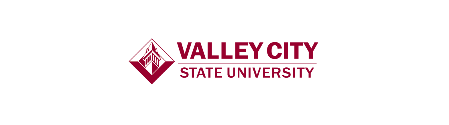 A cardinal version of the Valley City State University logo with the clocktower icon