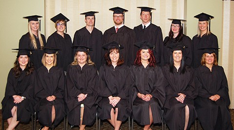 It was all smiles for the VCSU graduate students who posed prior to commencement 2017.