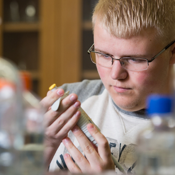 student working in lab