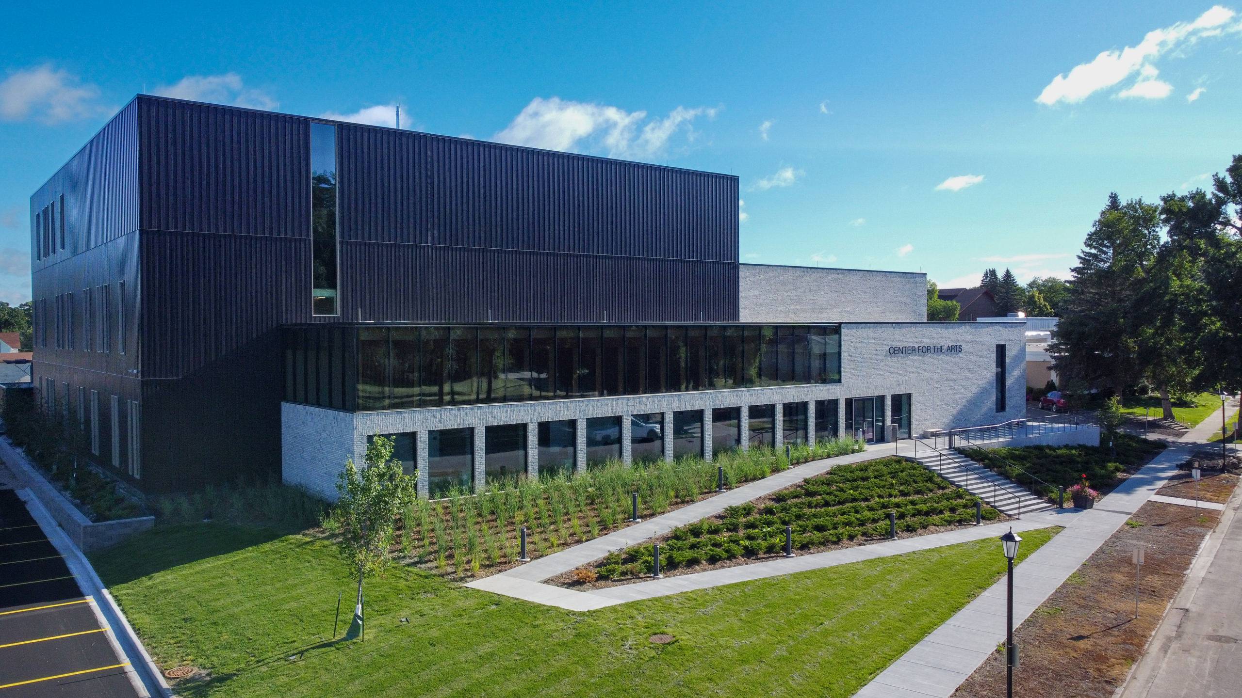 An aerial shot of the Center for the arts