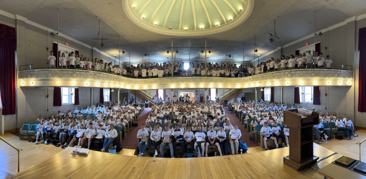 A few hundred students fill VCSU's Vangstad Auditorium during the VCSU Math Competition
