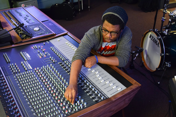 Student using the recording equipment